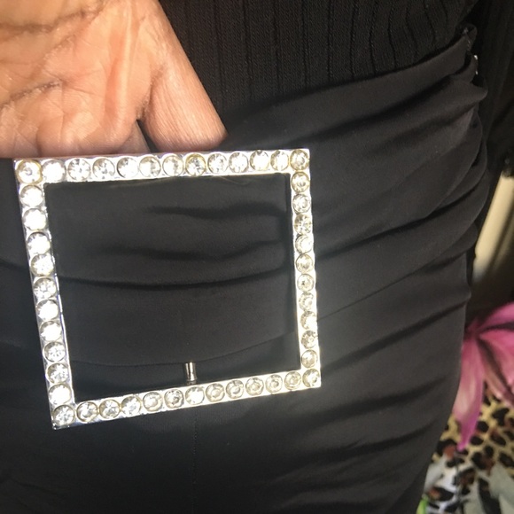 Sexy high-waisted black spandex shorts w/built in rhinestone belt - Picture 4 of 10